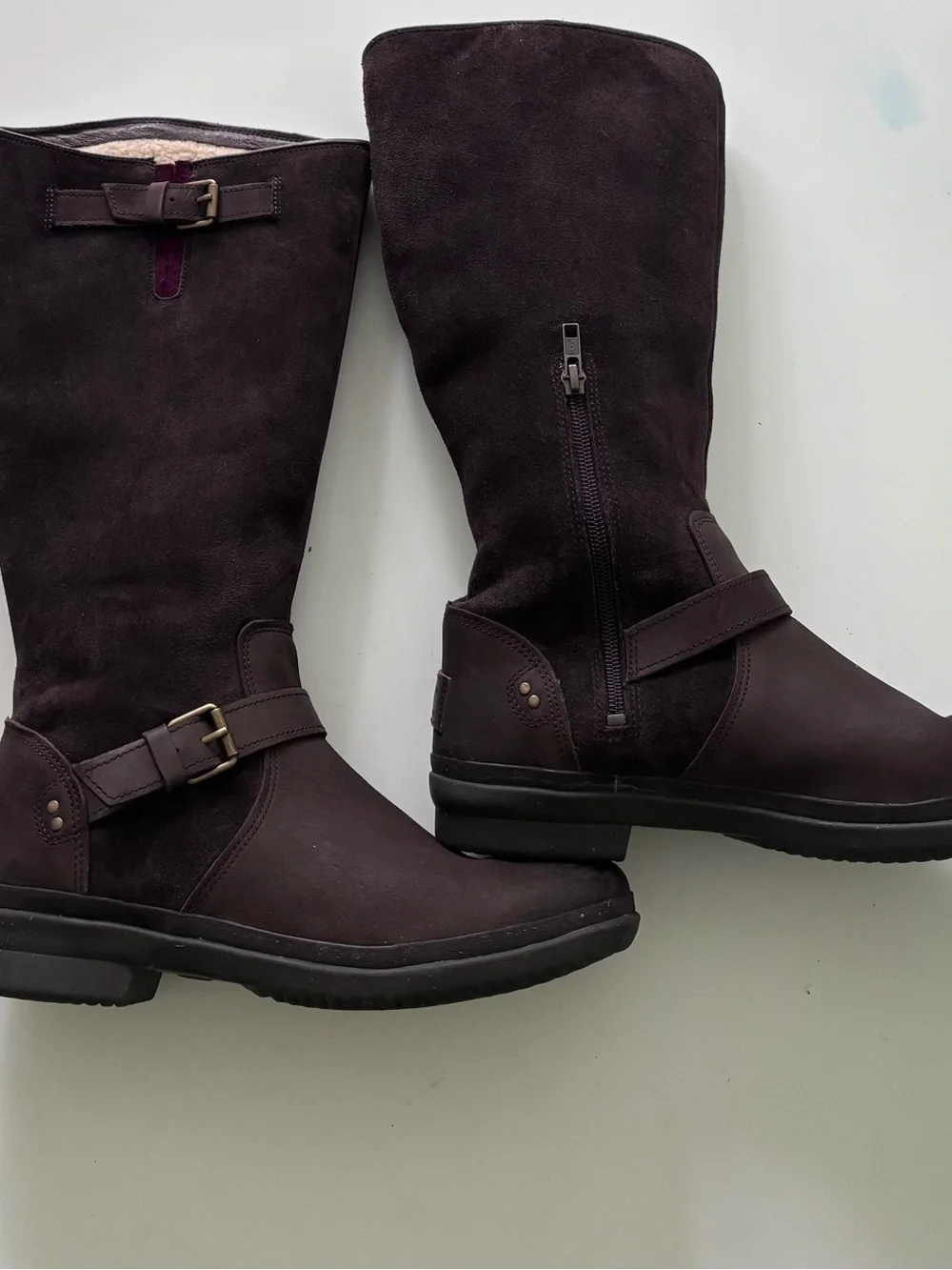 UGG Australia Waterproof Women's Tall Brown Suede Boots with Sheep Skin